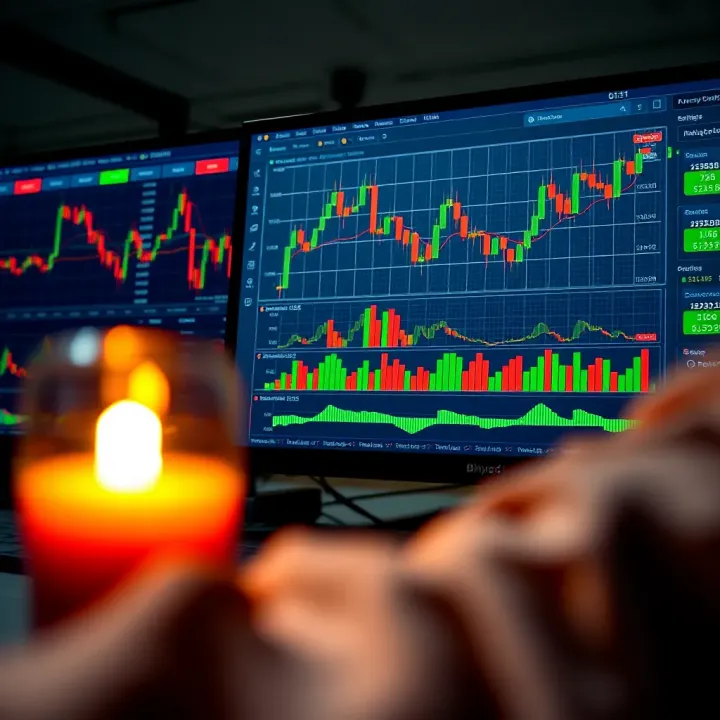 Binary options trading platform dashboard displaying charts and trading options