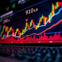 Graph showing binary options trading trends with candlestick and line charts