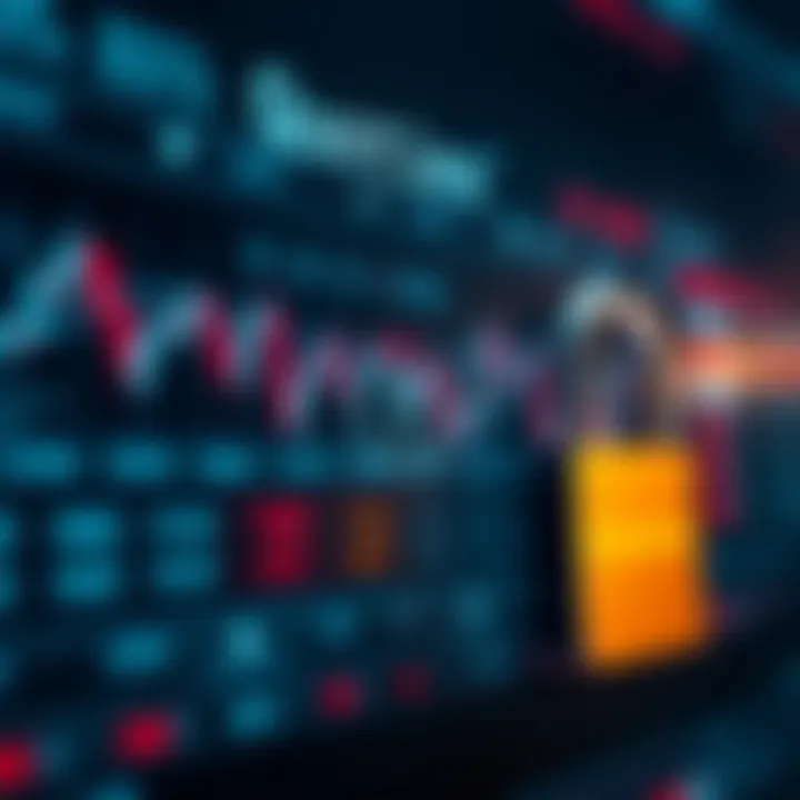 Illustration showing a secure digital trading platform interface with charts and verification icons
