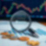 Financial analysis and trust evaluation with magnifying glass and currency symbols
