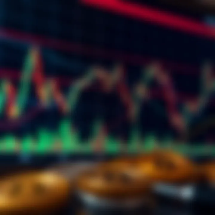 Chart showing Bitcoin price fluctuations with technical indicators and trend lines