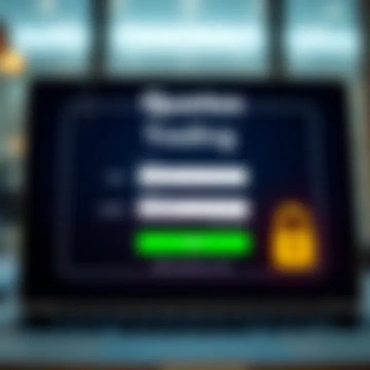 Secure login interface of the Quotex trading platform showing input fields and security icons