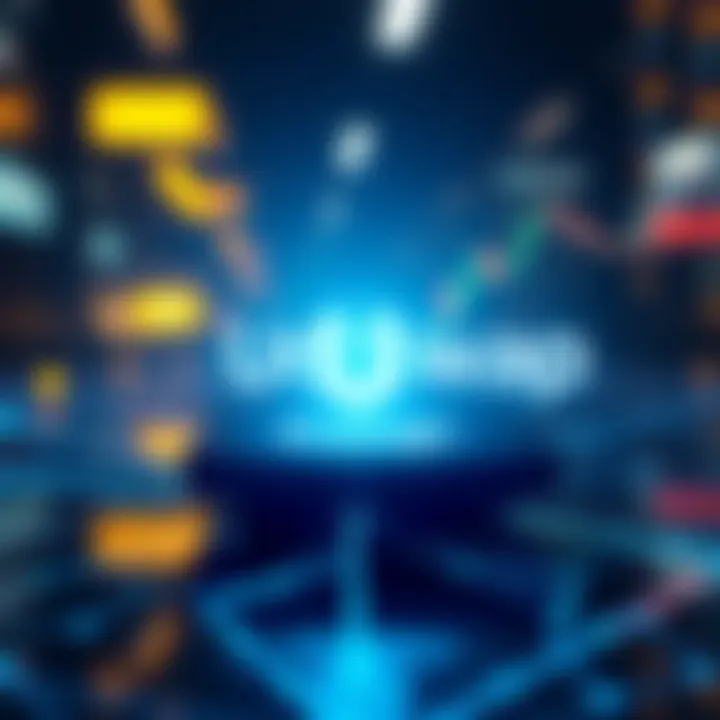 Conceptual illustration of decentralized exchange network with Uniswap platform