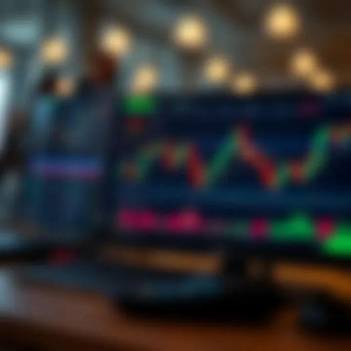 Trading platform interface displaying virtual account balance and market charts