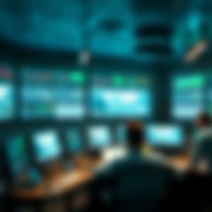 Environmental Monitoring and Technology Integration at Ecos Mining High-tech control room monitoring environmental metrics and mining operations to ensure eco-friendly practices