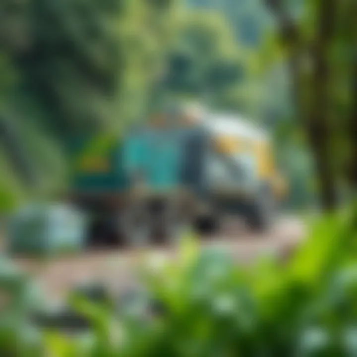 Advanced mining equipment operating in a lush green environment demonstrating sustainable resource extraction