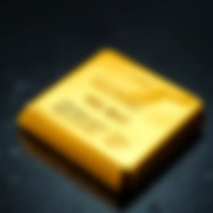 Close-up of a gold bar showing its weight and purity stamps