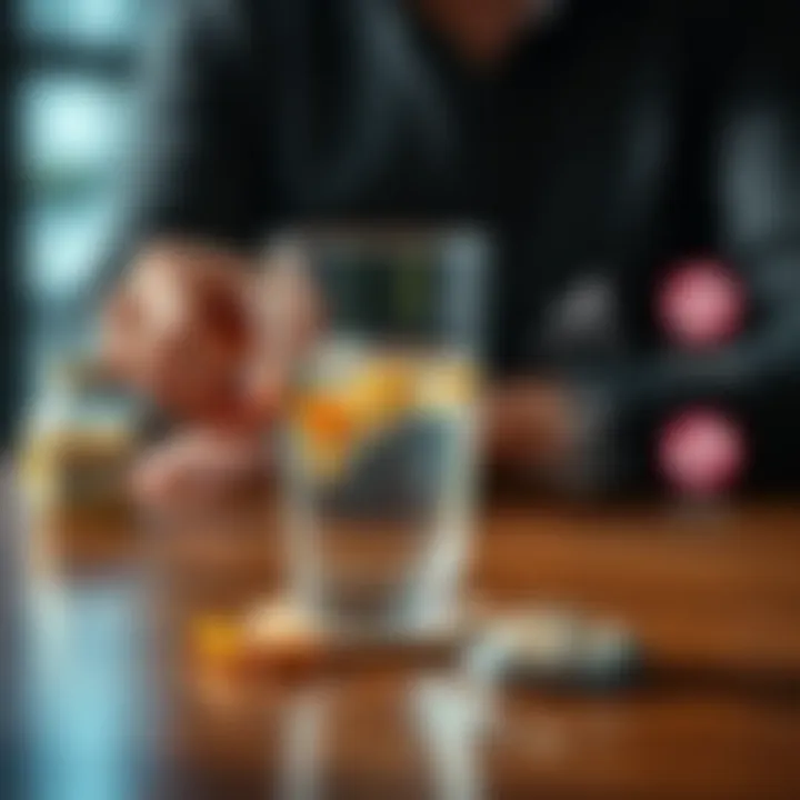 Illustration showing proper method to take Quattox with a glass of water alongside safety precautions