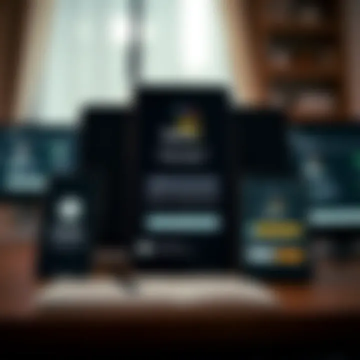 Various electronic devices displaying Quotex app with installation status and compatibility indicators