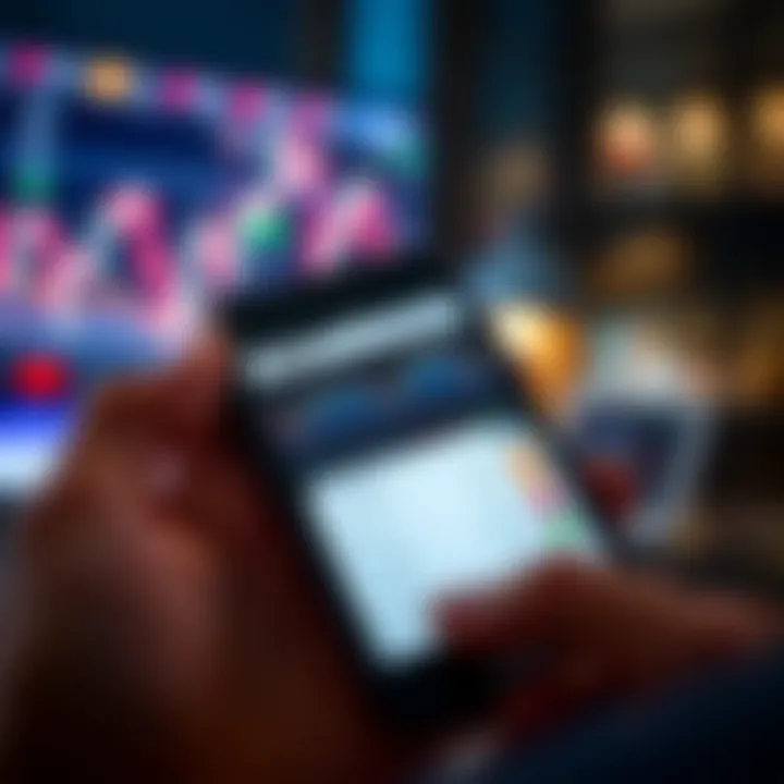 Mobile device displaying the Quotex app interface with trading charts and options