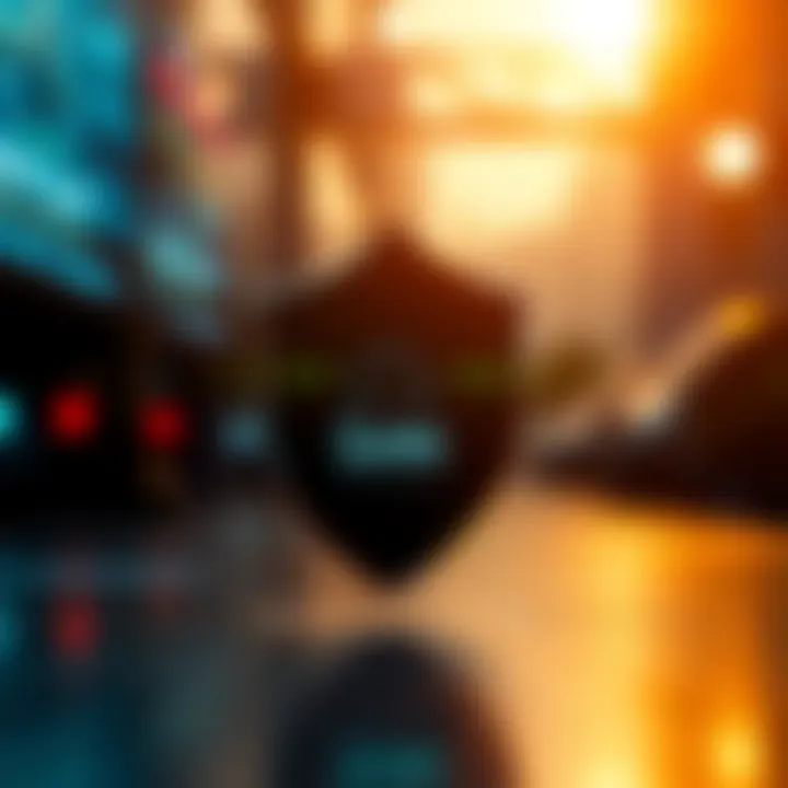 Secure investment concept with shield and digital security icons