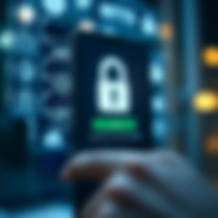 Secure login screen with financial icons representing safety in mobile investments