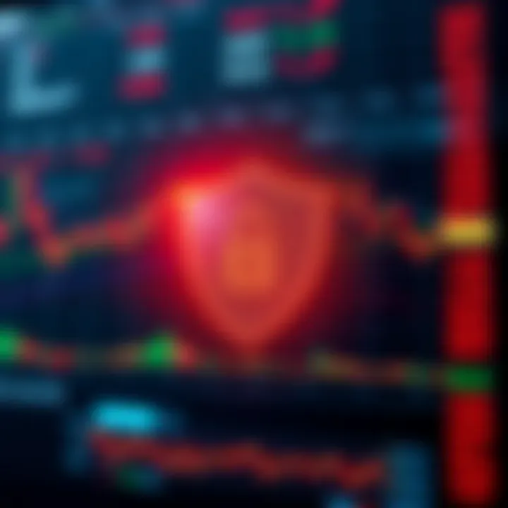 Illustration of secure trading environment with digital shield and trading platform interface