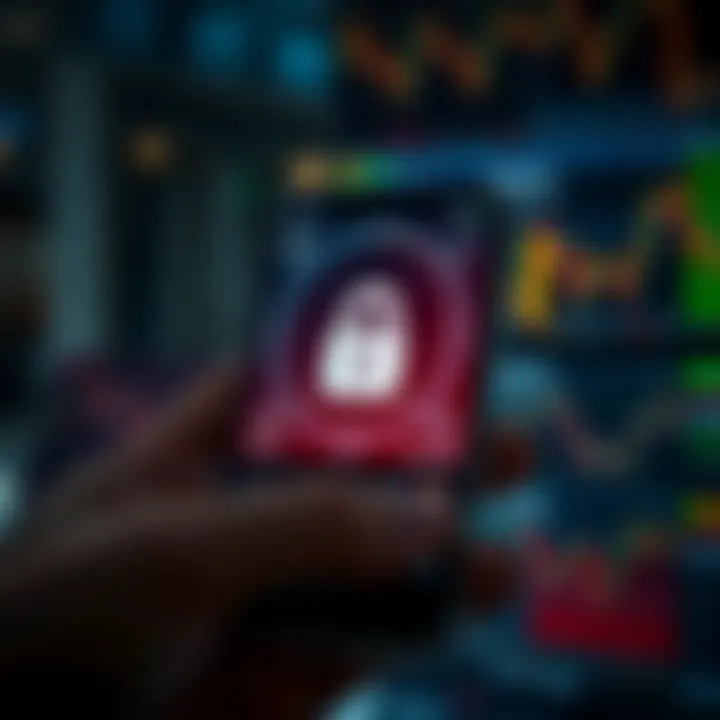 Secure mobile trading app interface with lock symbol and user-friendly design