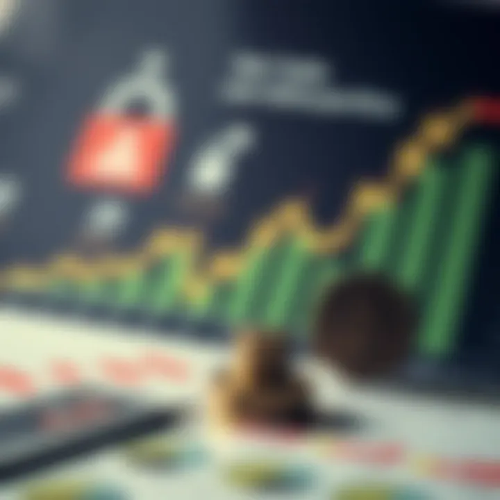 Safe trading concept with risk management symbols and secure growth chart