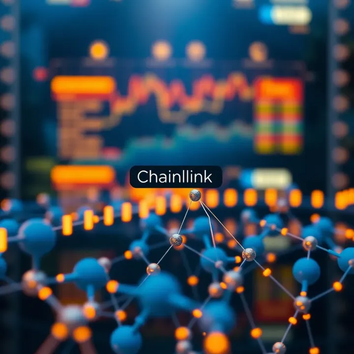 Diagram showing blockchain nodes interconnected representing Chainlink's decentralized oracle network