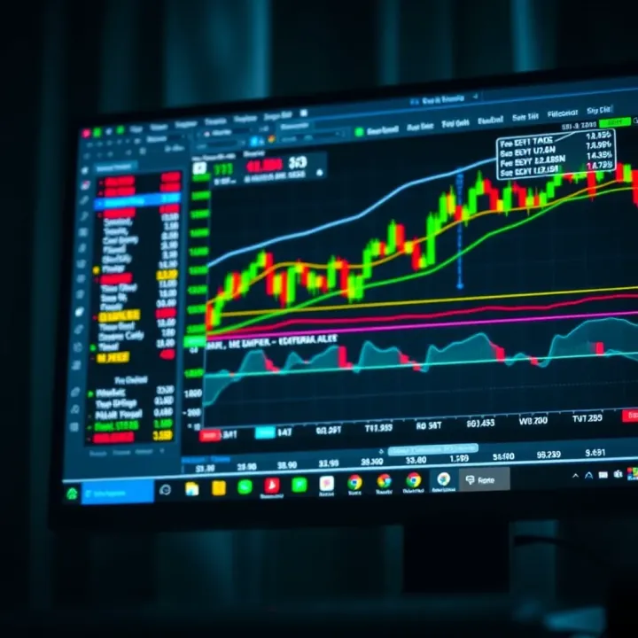 Forex Trading Platform with Key Technical Indicators A computer screen displaying various Forex trading charts and technical indicators