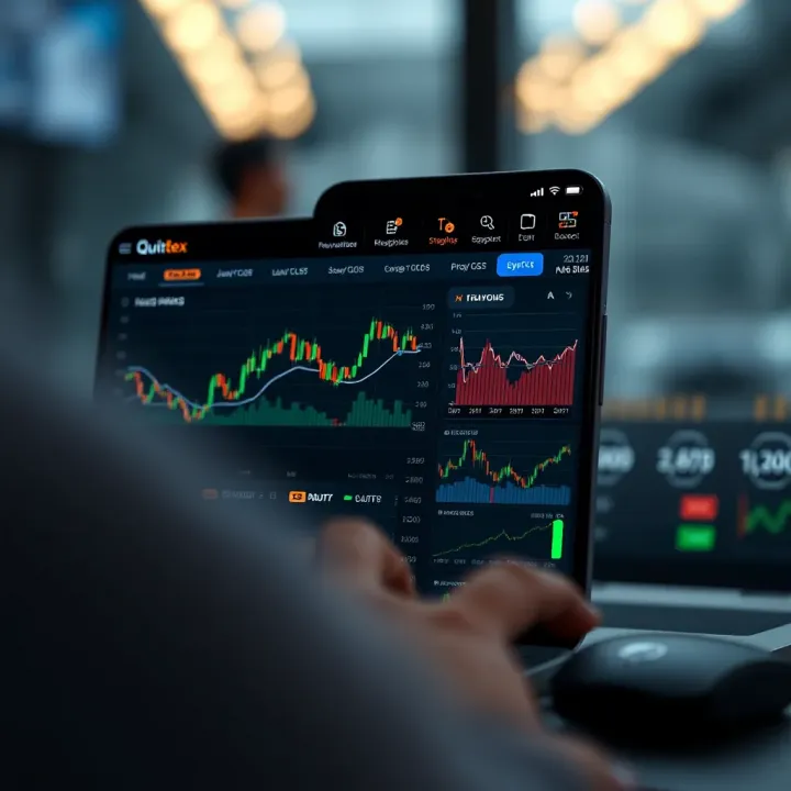Overview of Quotex Application User Interface User interface showing various trading options and charts on Quotex app