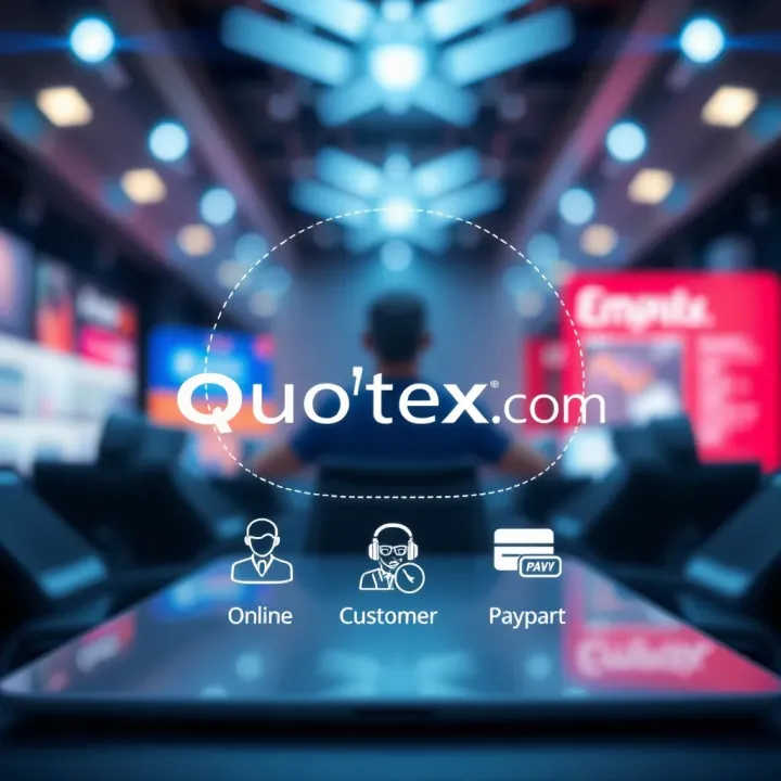 Quotex.com Security Features and Customer Support Options Secure online transaction icons with customer support and payment method symbols