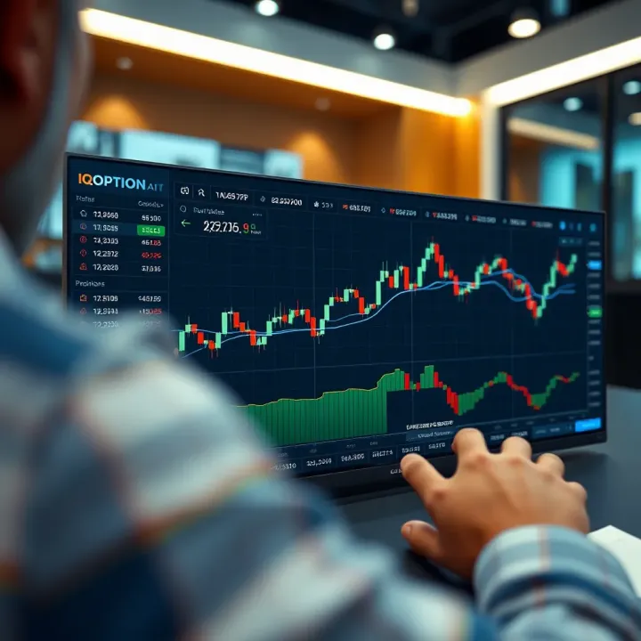 User interface of IQ Option platform showing trading charts and tools