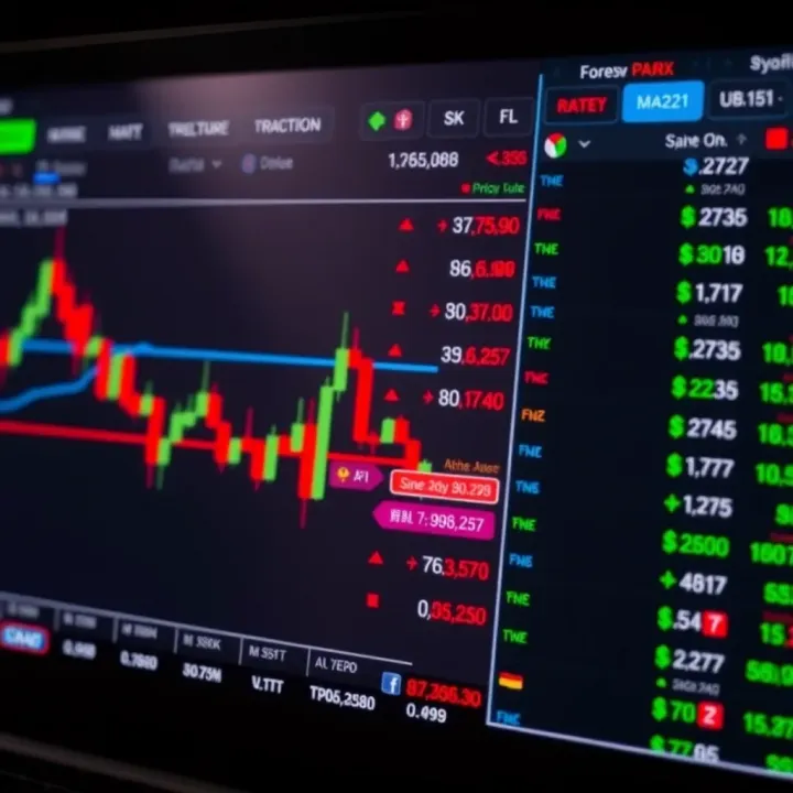 Forex Trading Platform with Currency Pairs and Market Data Forex trading platform interface showing currency pairs and real-time market data
