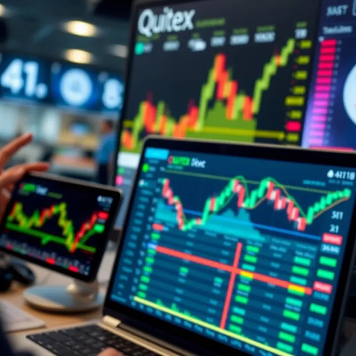 User interface of Quotex demo account showing trading charts and options