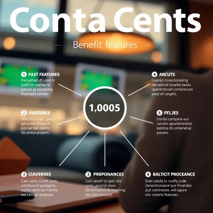 Graphic illustrating different features and benefits of Conta Cents for managing small financial amounts
