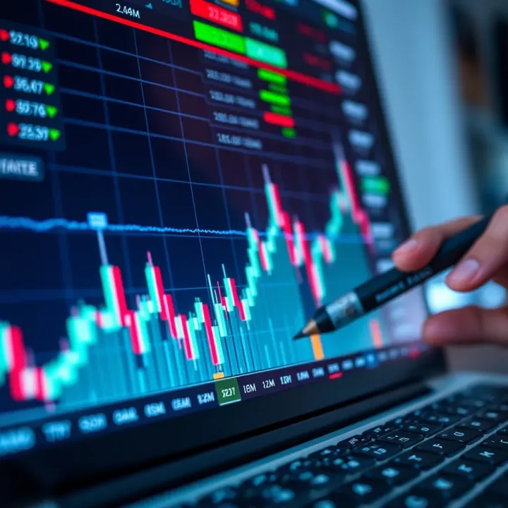 Market Trends and Virtual Balance in Demo Trading Account Graphical representation of market trends with indicators and virtual trading balance