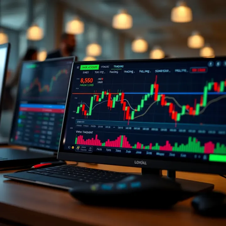 Virtual Trading Account with Market Charts Trading platform interface displaying virtual account balance and market charts