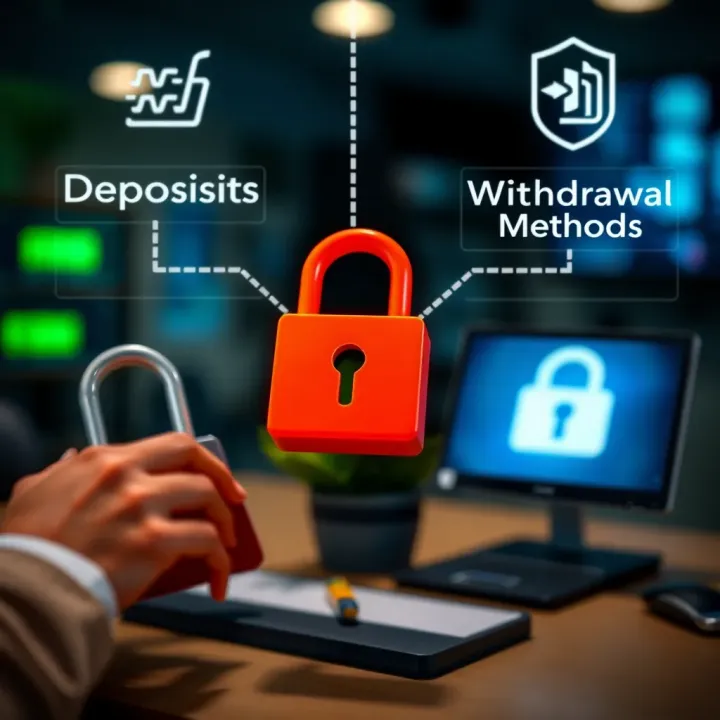 Visual representation of secure transaction methods including deposits and withdrawals on Deriv Broker platform