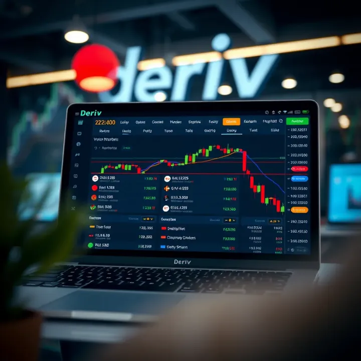 Deriv App Online Trading Interface Overview Digital interface displaying various online trading markets and options on Deriv app platform