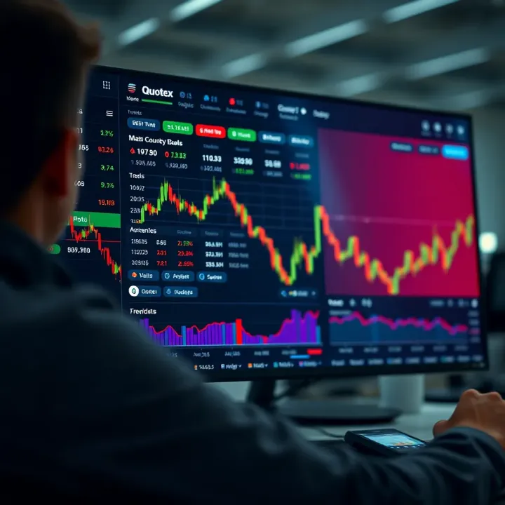 Dashboard of Quotex trading platform showing market options and real-time data
