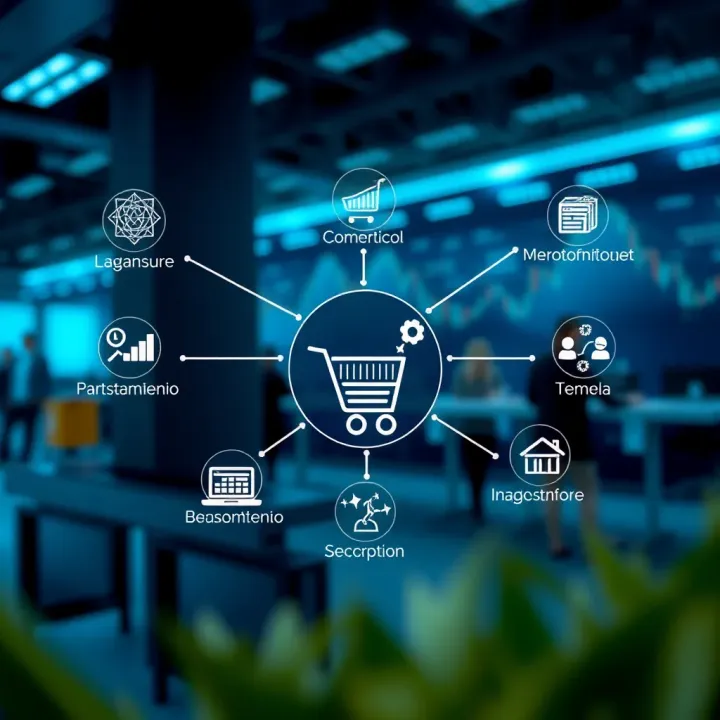 Overview of Digital Commerce Platform Types and Their Role in Business Growth Diagram showing different types of digital commerce platforms connected to business growth icons