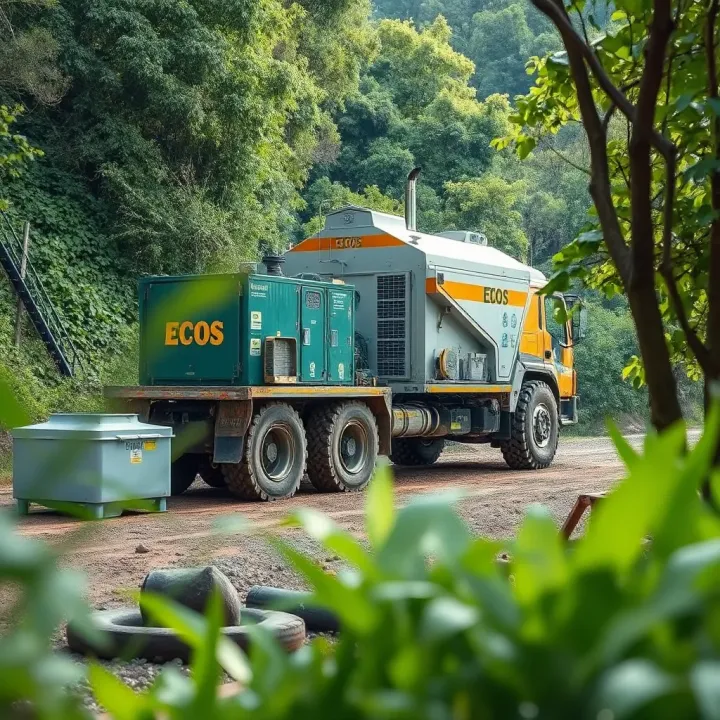Advanced mining equipment operating in a lush green environment demonstrating sustainable resource extraction