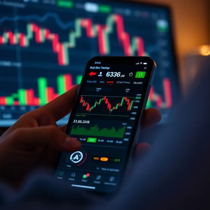 Mobile device displaying Forex trading application with currency charts and financial data