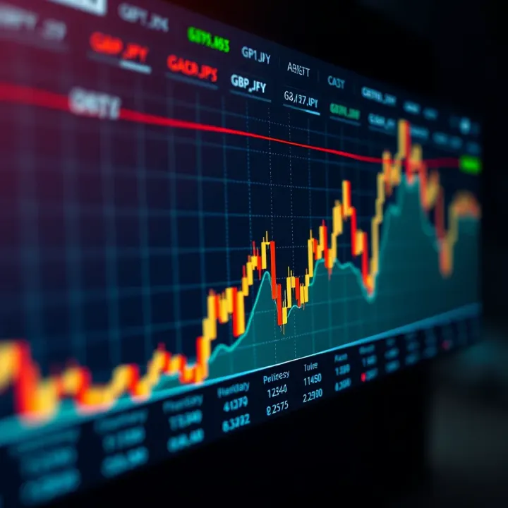 Graph showing fluctuations and trends of GBP/JPY currency pair in foreign exchange market