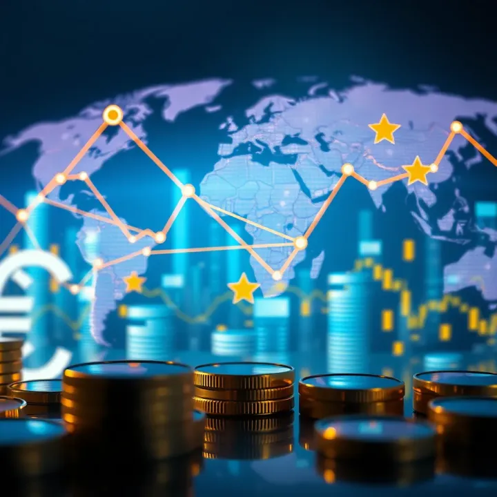 Visual representation of global market interactions affecting euro valuation