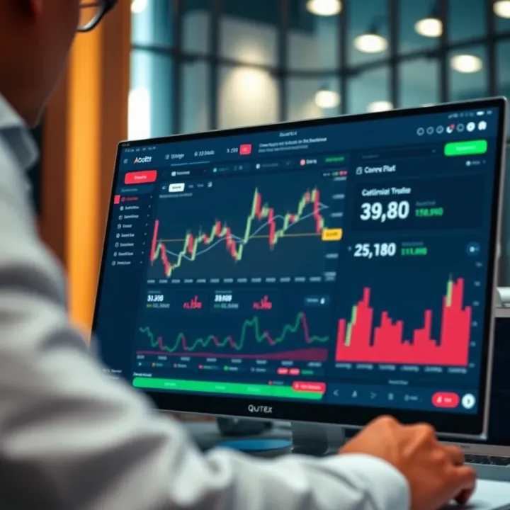 Simulated Trading Dashboard in Quotex Demo Mode Dashboard displaying simulated financial trading data and tools available in Quotex demo mode