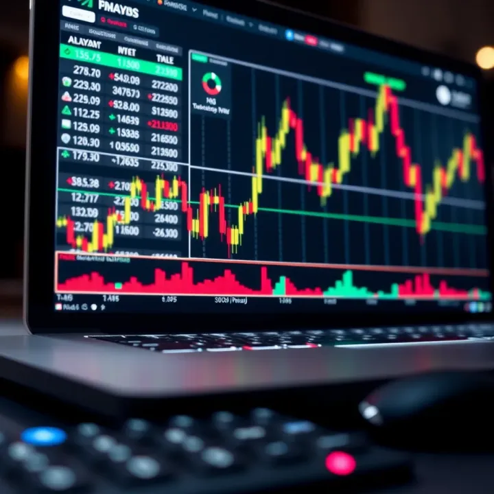 Trading Strategy and Technical Analysis on Digital Platform Graph showing financial trading lines and candlestick patterns on a digital screen