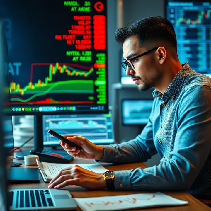 Analyzing Financial Data for Informed Stock Investment Investor reviewing financial charts and stock market data on a computer