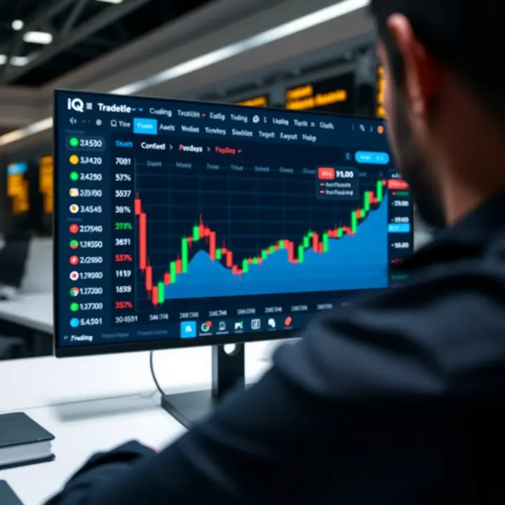 Overview of IQ Broker platform interface showcasing trading tools and asset options
