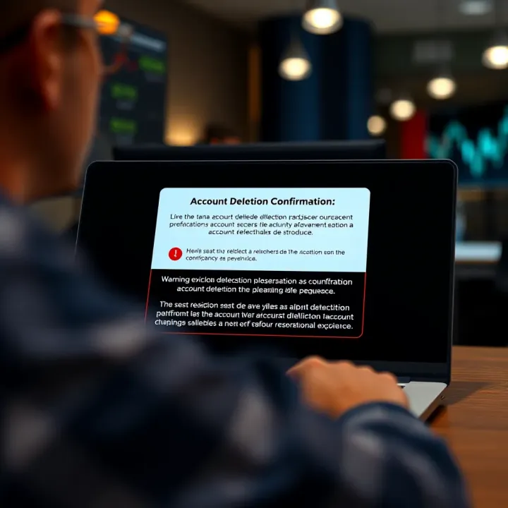 Confirmation screen displaying warning message about account deletion consequences