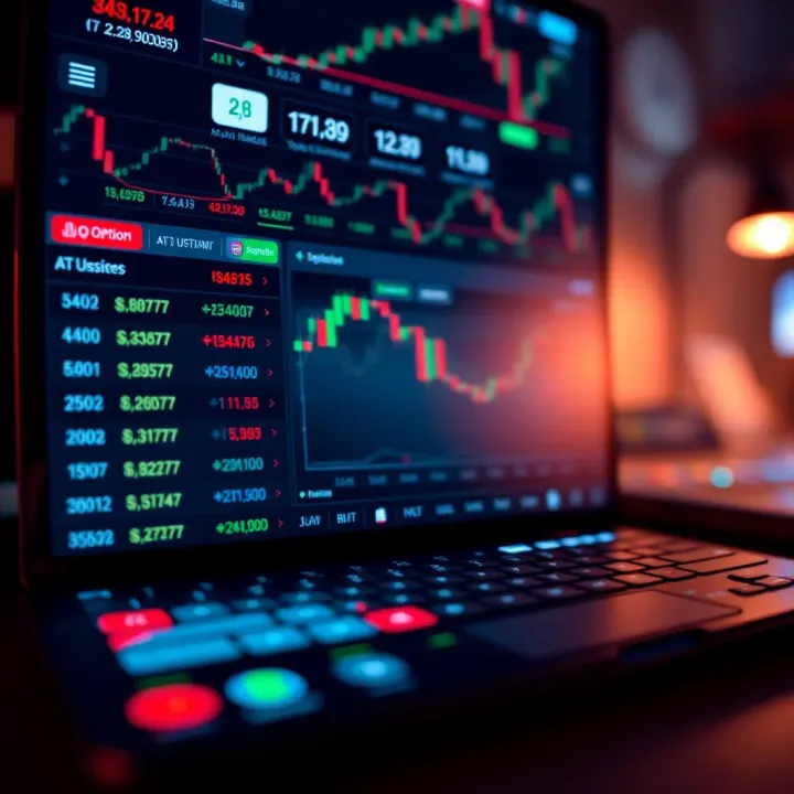 IQ Option App Interface Displaying Financial Assets and Trading Charts User interface of IQ Option app showing various financial asset options and trading charts