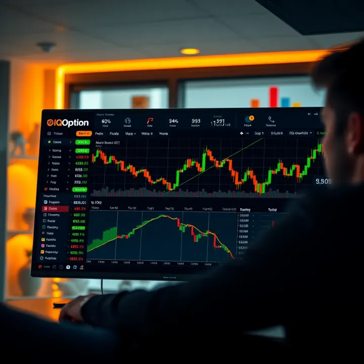 Dashboard displaying various financial assets and trading tools on IQ Option platform