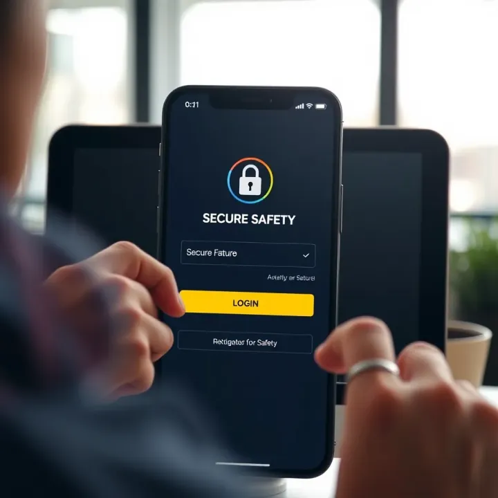 Secure login screen of IQ Option app emphasizing safety features for traders