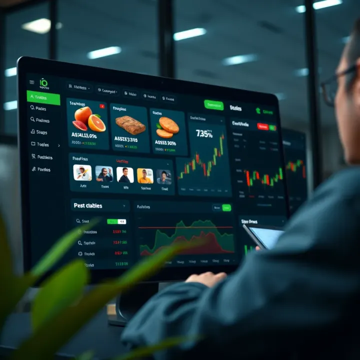 Dashboard view of IQ Option trading platform showing asset options and market analysis tools