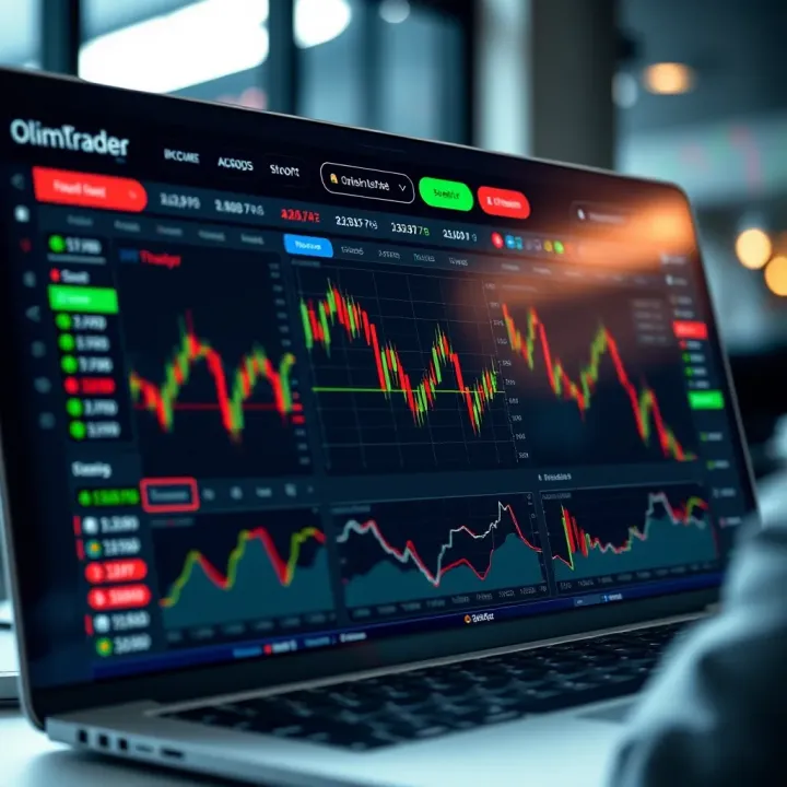 Overview of the OlimpTrader Trading Platform Interface Dashboard view of the OlimpTrader trading platform showcasing various asset options and market charts