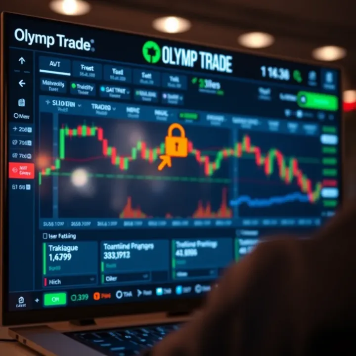 Olymp Trade Platform Interface with Security and Trading Features User interface of Olymp Trade platform showing trading options and security features