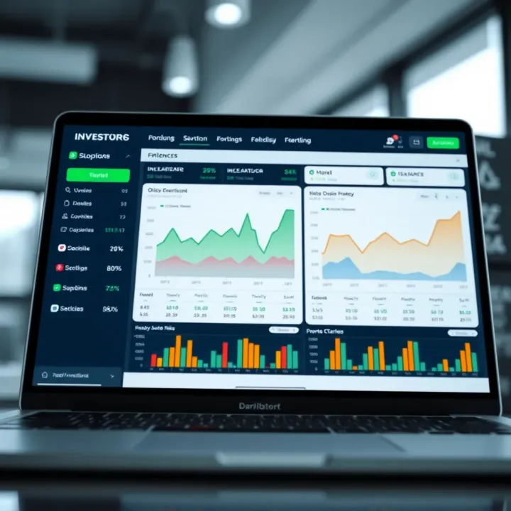 Online Brokerage Platform Dashboard with Investment Options Interface of an online brokerage platform showing investment options and performance charts