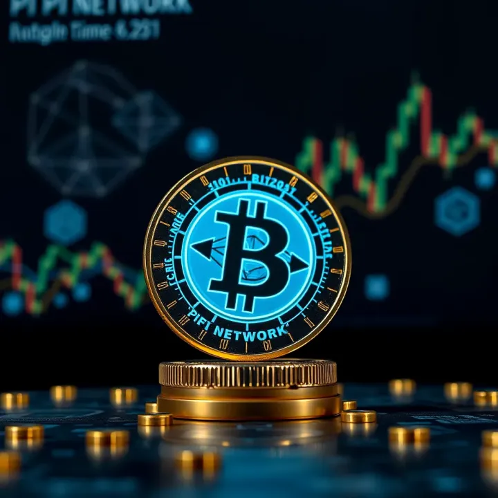 Overview of Pi Network Cryptocurrency and Blockchain Technology Digital representation of Pi Network cryptocurrency with blockchain and data visualization in the background